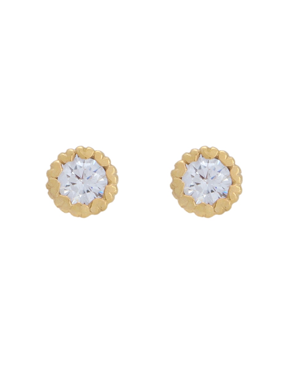 Broqueles redondos de oro amarillo con acabado brillante zirconia