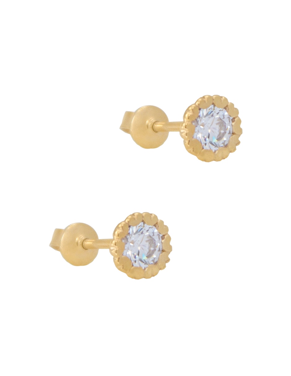 Broqueles redondos de oro amarillo con acabado brillante zirconia 1