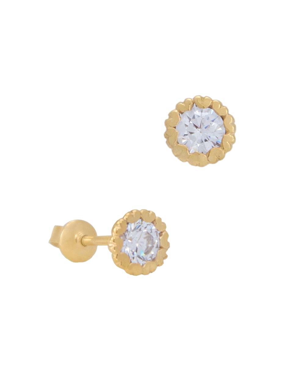 Broqueles redondos de oro amarillo con acabado brillante zirconia 2