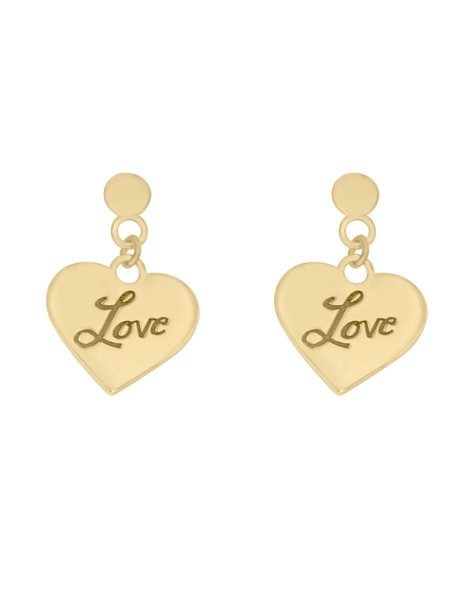 Aretes de corazón Love de oro amarillo con acabado brillante