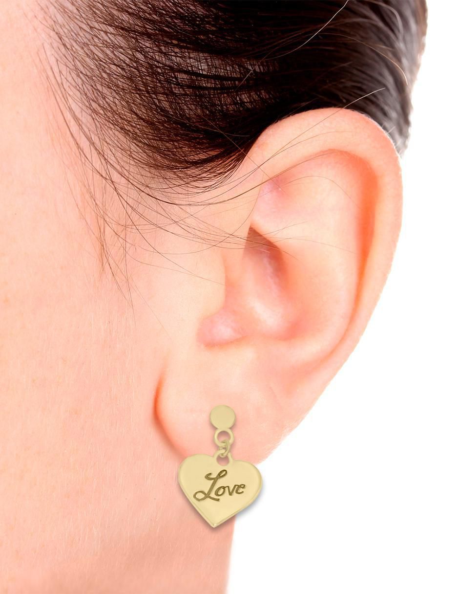 Aretes de corazón Love de oro amarillo con acabado brillante 3