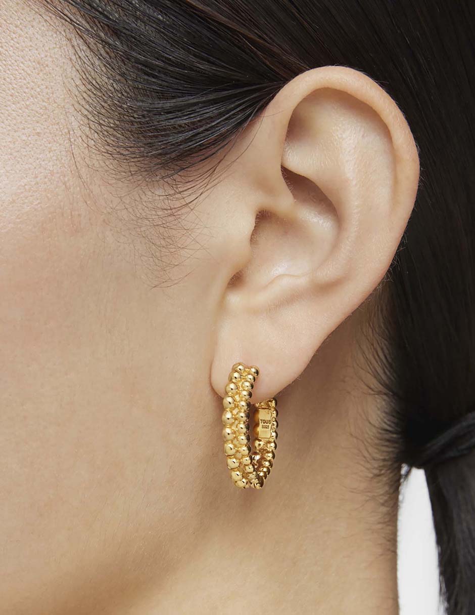 Aretes de aro redondos Gloss de plata P 925 con acabado baño de oro 5