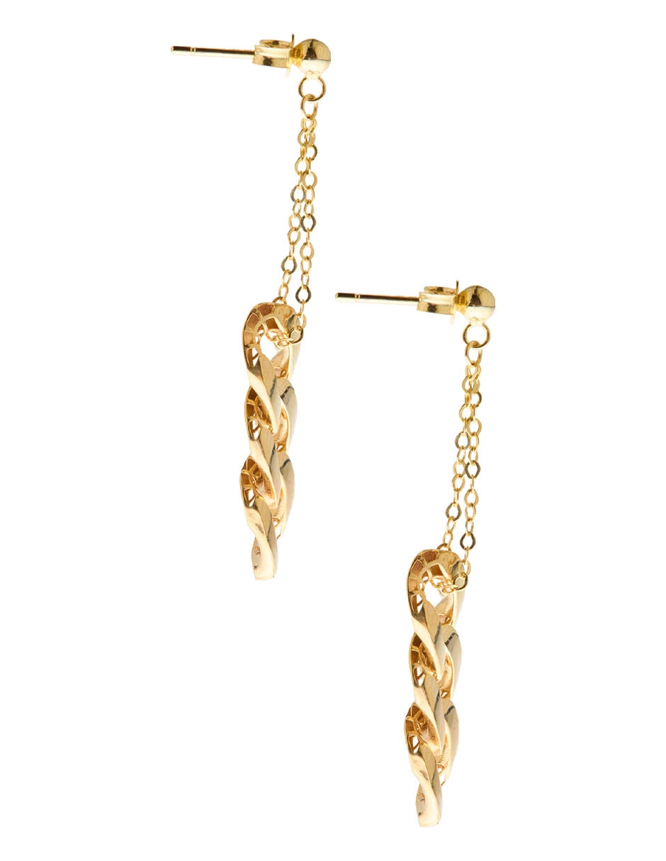 Aretes largos de oro 14 K con acabado brillante 3