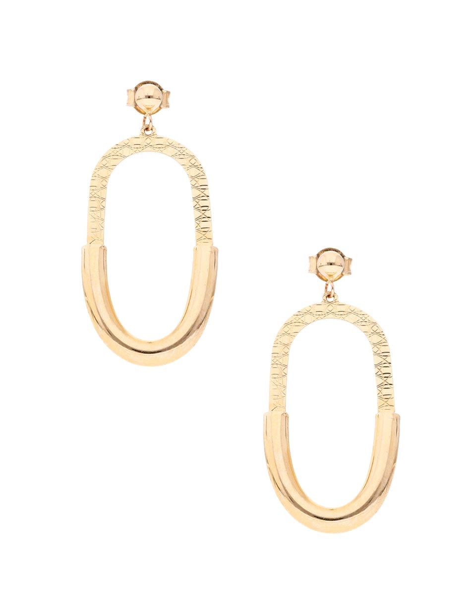 Aretes largos ovalados de oro 14 K con acabado brillante Aretes largos ovalados de oro 14 K con acabado brillante
