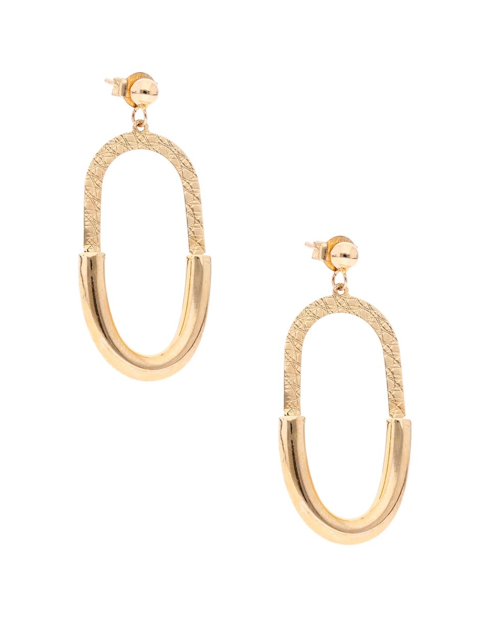 Aretes largos ovalados de oro 14 K con acabado brillante 2