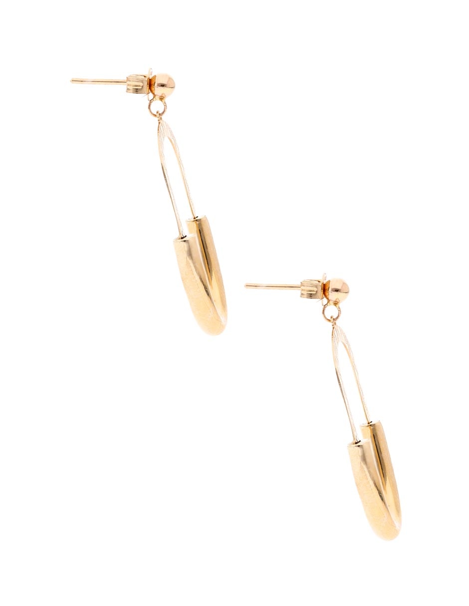 Aretes largos ovalados de oro 14 K con acabado brillante 3