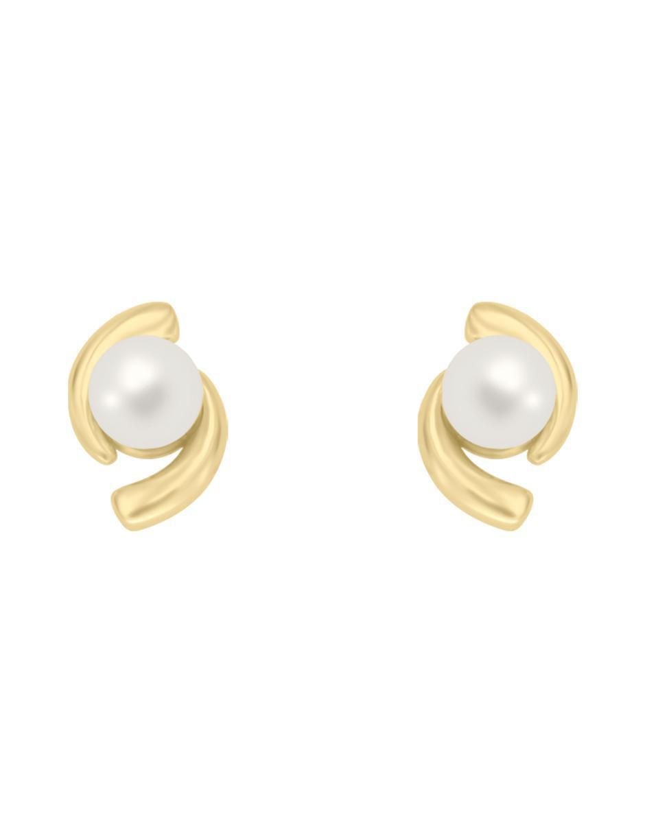 Aretes Equilibrio de oro amarillo con acabado brillante perla