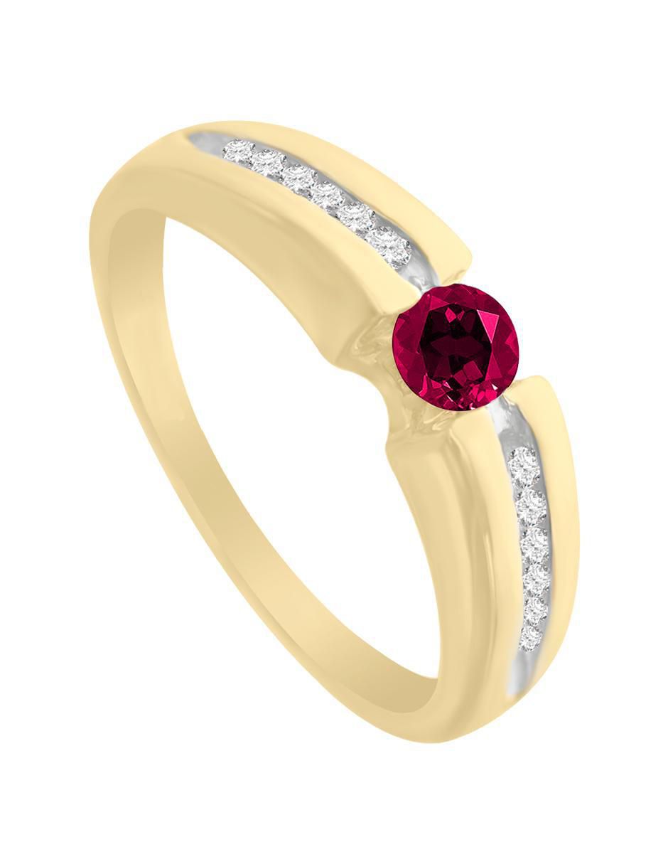 Anillo Andromeda 14 k de oro amarillo rubí y diamante brillante 2