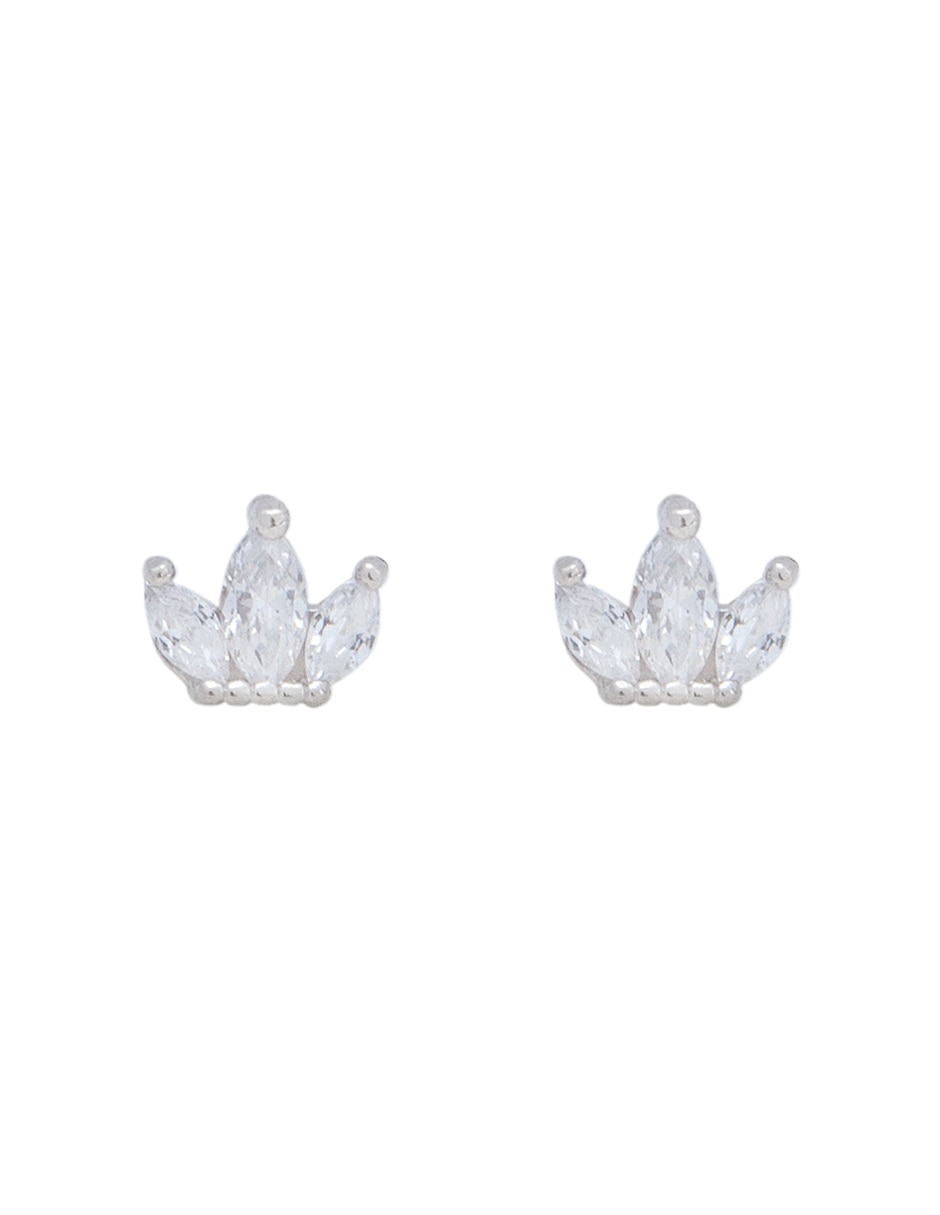 Broqueles de corona de oro blanco con acabado brillante zirconia