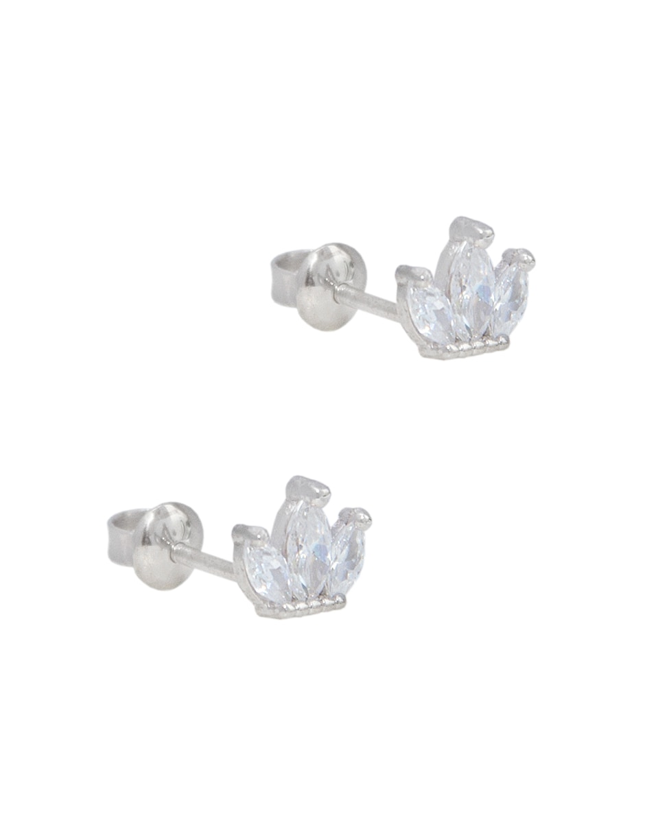 Broqueles de corona de oro blanco con acabado brillante zirconia 1