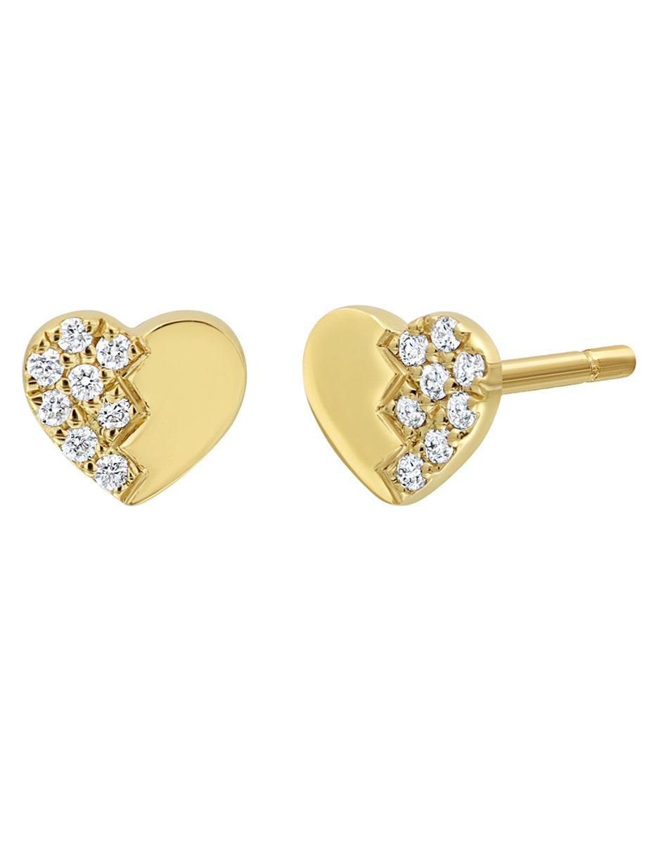 Broqueles de corazón de oro 18 K con acabado pavé