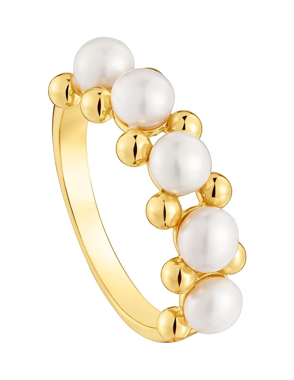 Anillo Gloss de plata P 925 perla con acabado baño de oro 2