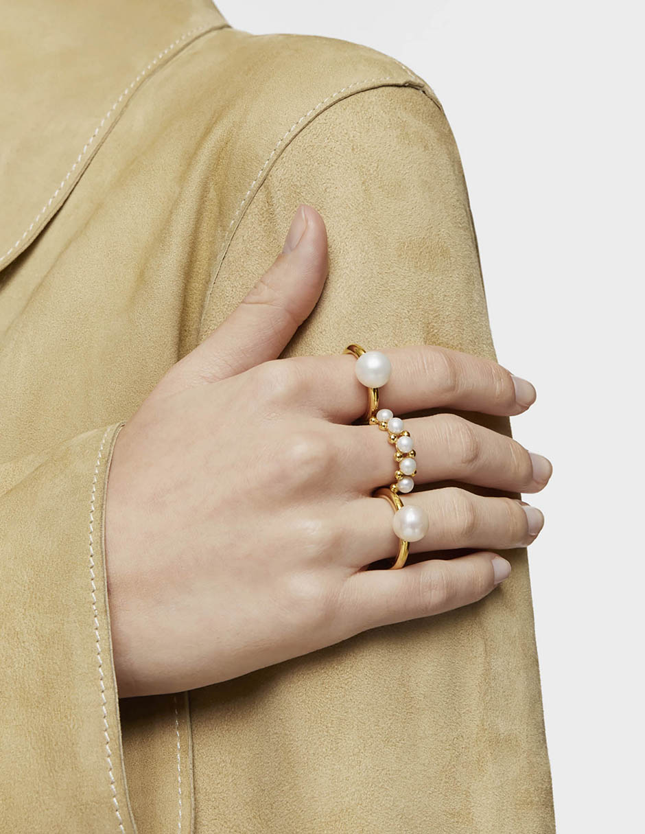 Anillo Gloss de plata P 925 perla con acabado baño de oro 4