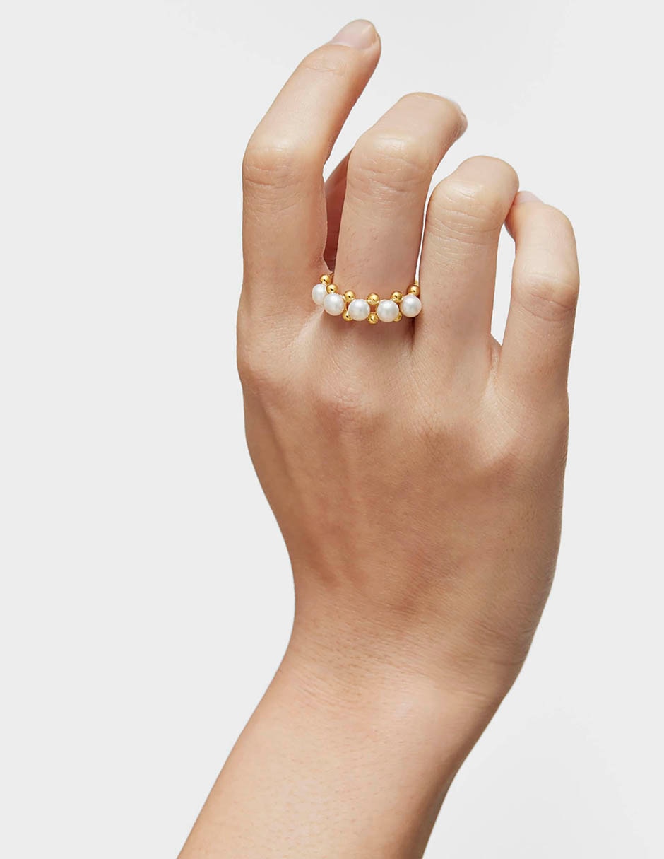 Anillo Gloss de plata P 925 perla con acabado baño de oro 6