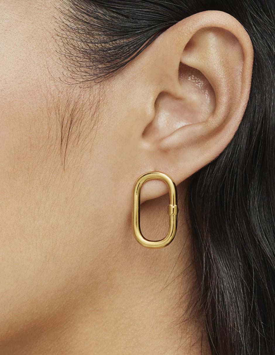 Aretes ovalados Hold de plata P 925 con acabado baño de oro 6