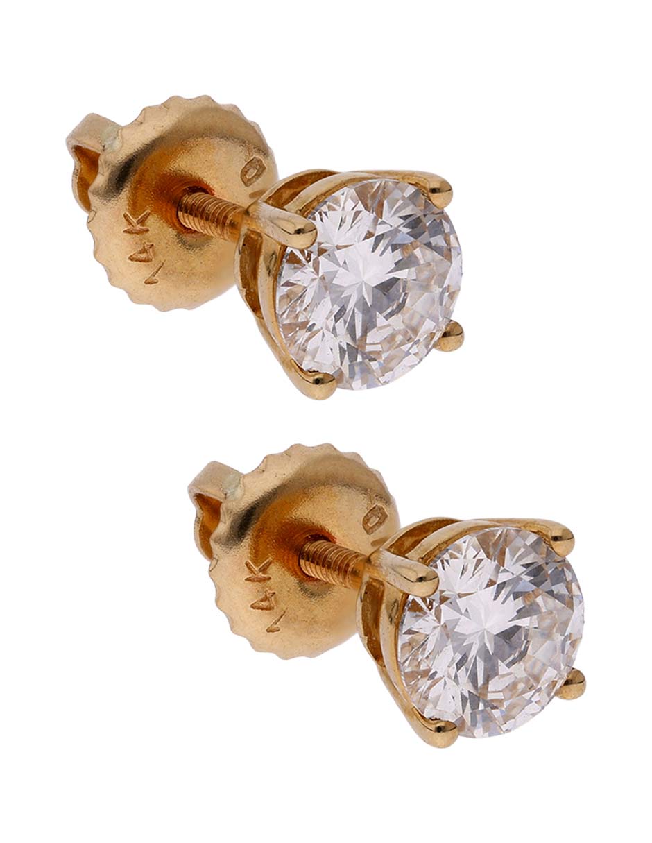 Aretes cortos de oro 14 K con acabado pavé diamante 2