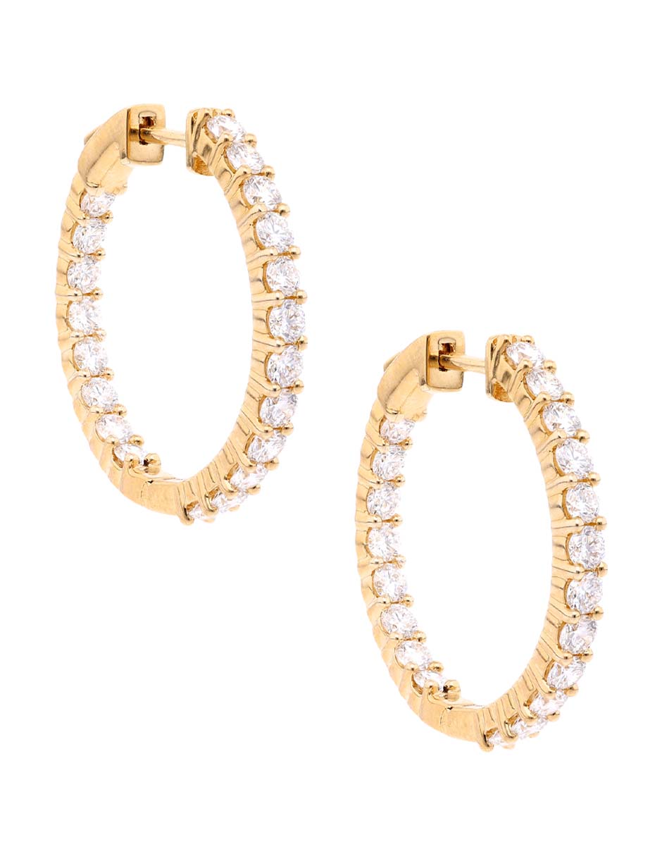 Arracadas redondas de oro 14 K con acabado pavé diamante 2