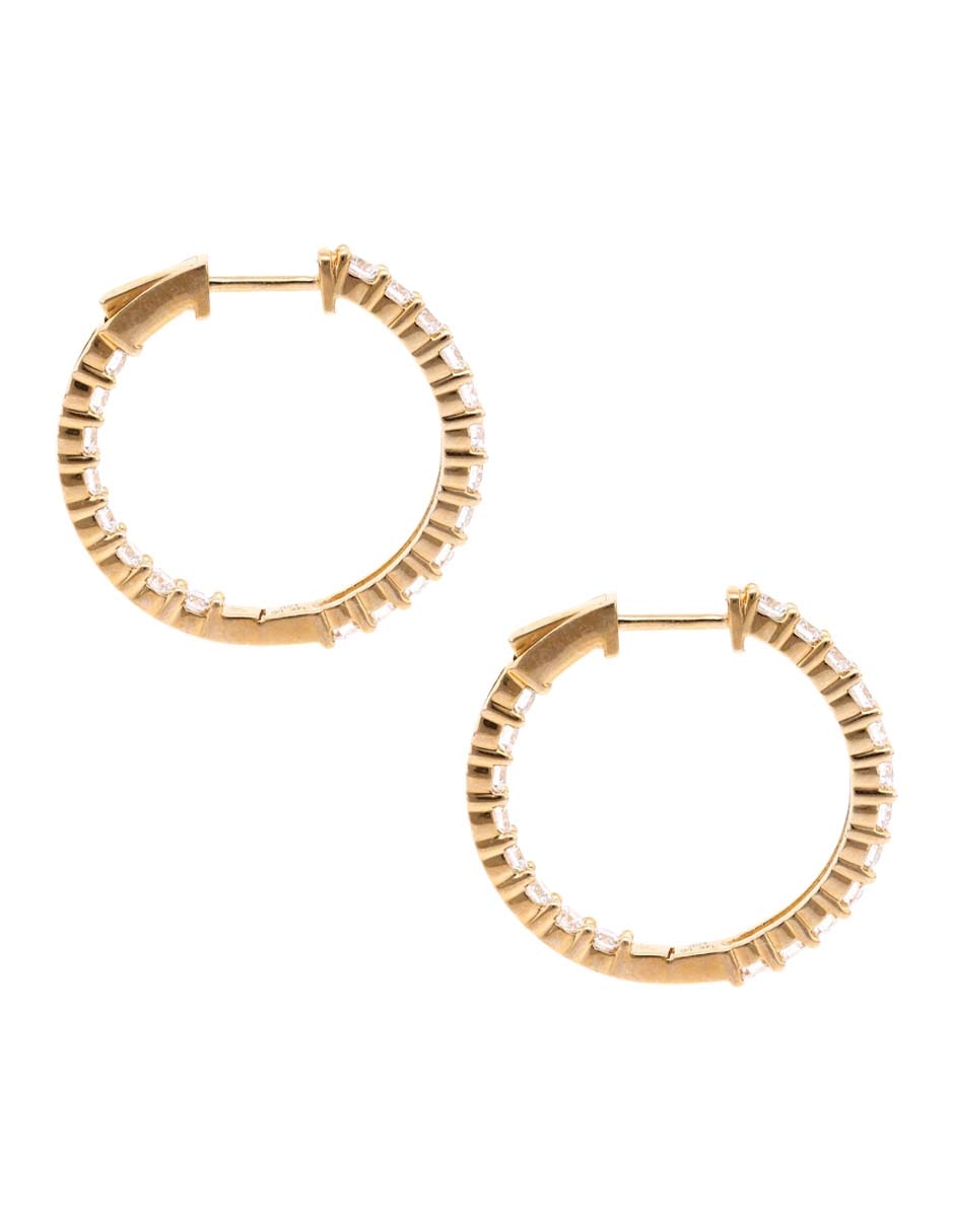 Arracadas redondas de oro 14 K con acabado pavé diamante 3