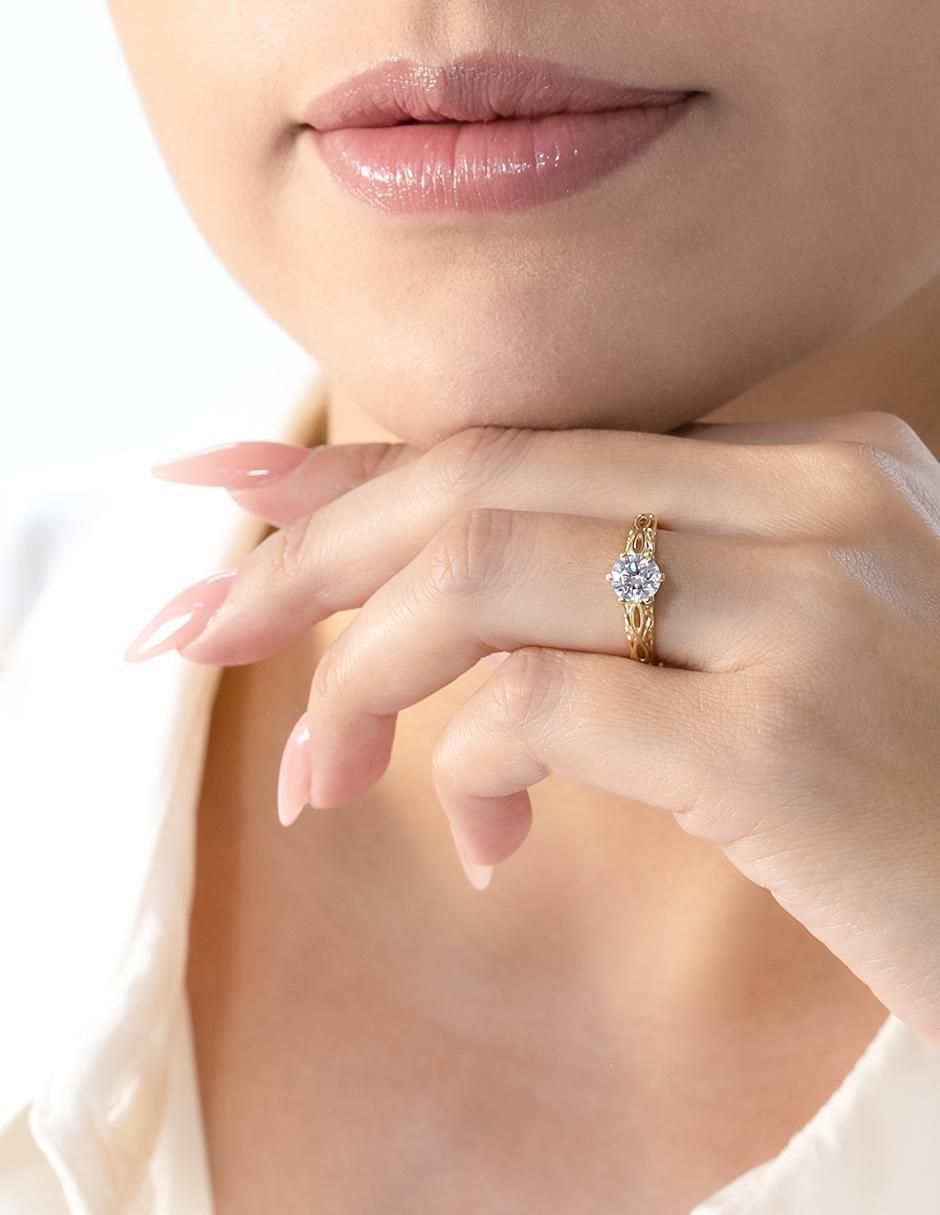 Anillo de compromiso "de" oro 14 k abba joyas sin familia zirconia