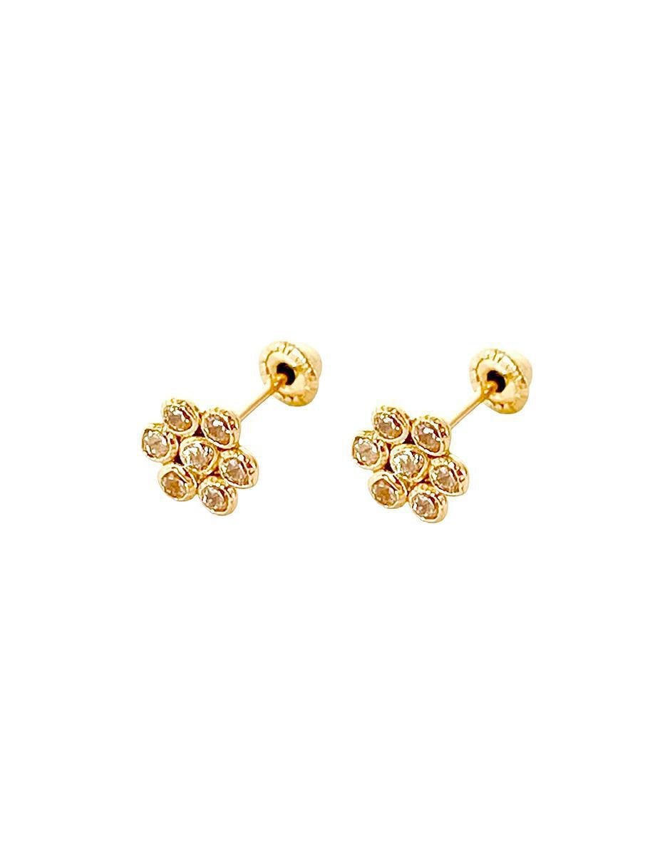 Broqueles de flor de oro con acabado brillante zirconia 2