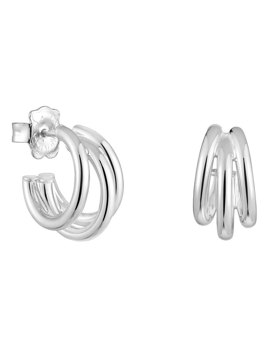 Aretes de aro de plata P 925 con acabado brillante