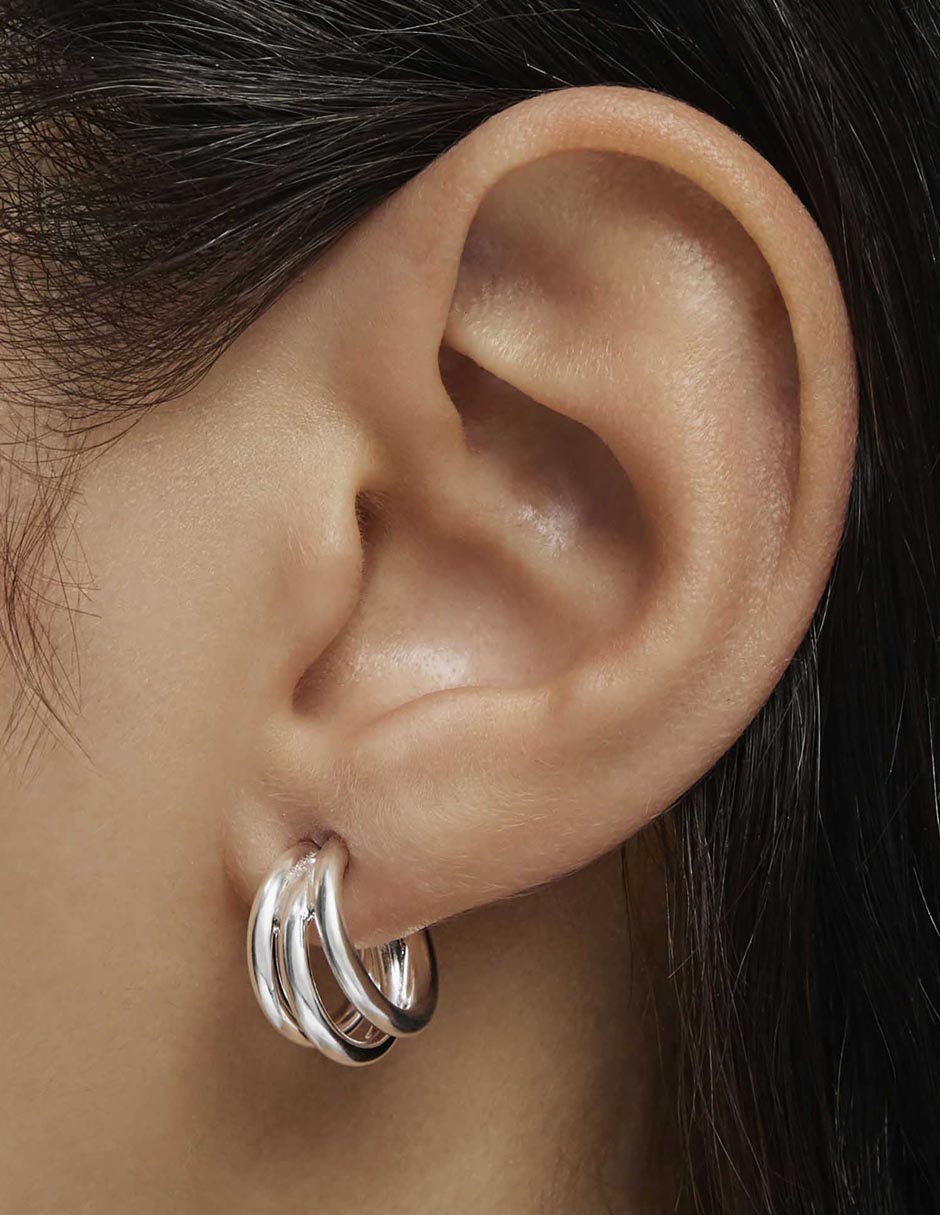 Aretes de aro de plata P 925 con acabado brillante 5