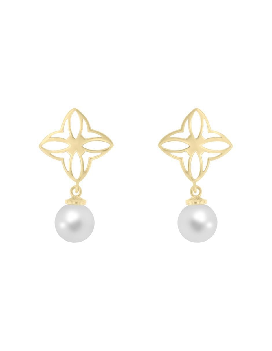 Aretes de rombo Nadin de oro amarillo con acabado brillante perla