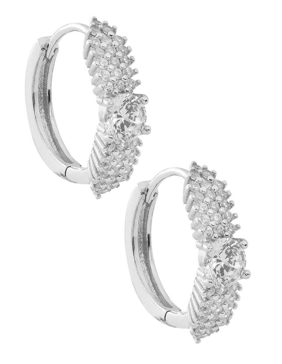Aretes circulares con acabado plateado zirconia 3