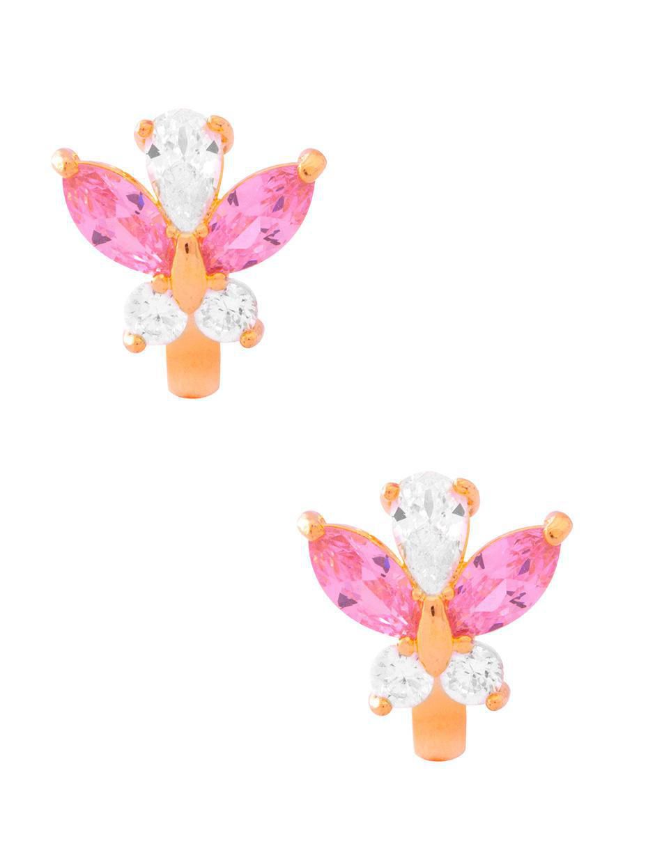 Aretes de mariposa con acabado chapa de oro zirconia Aretes de mariposa con acabado chapa de oro zirconia