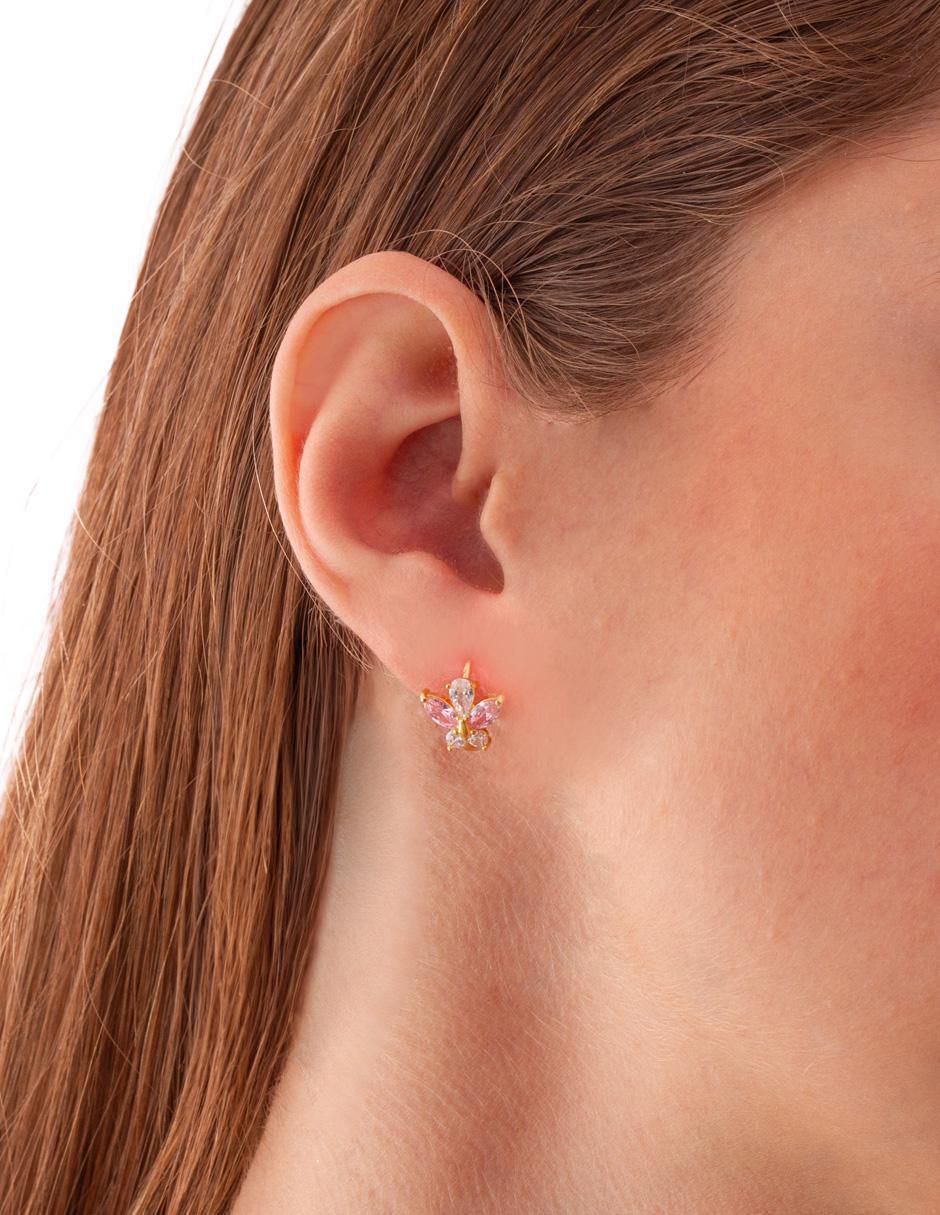 Aretes de mariposa con acabado chapa de oro zirconia 4