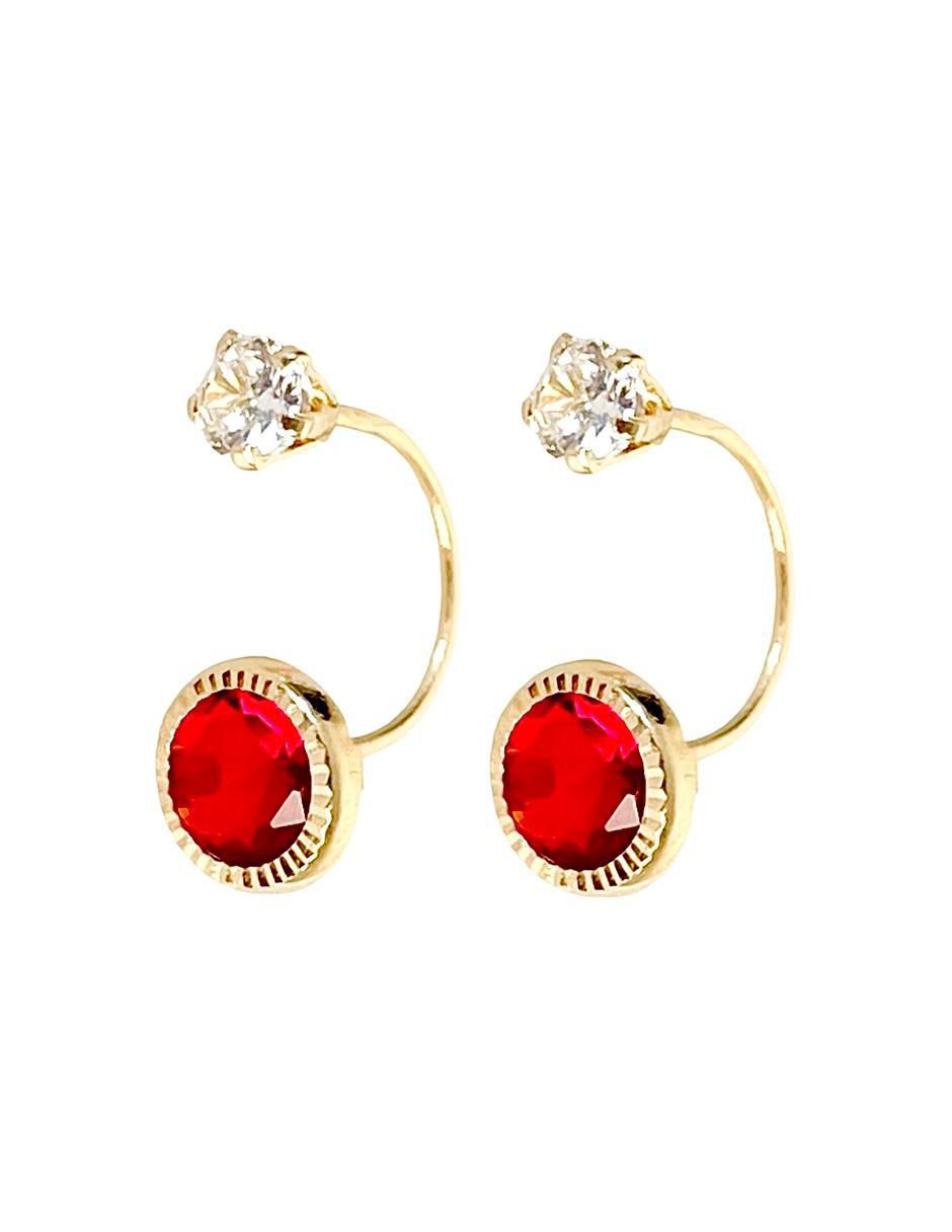 Aretes redondos de oro con acabado diamantado zirconia 3