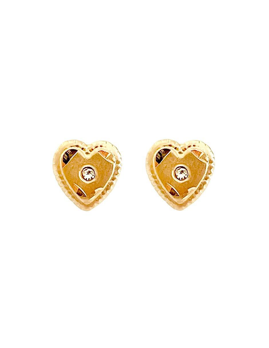 Broqueles de corazón de oro con acabado pavé zirconia