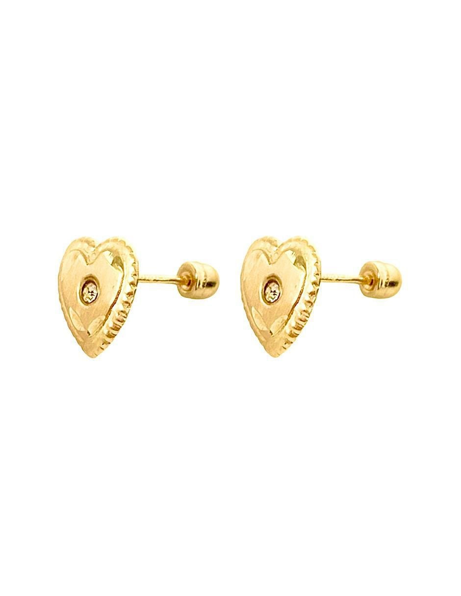 Broqueles de corazón de oro con acabado pavé zirconia 2