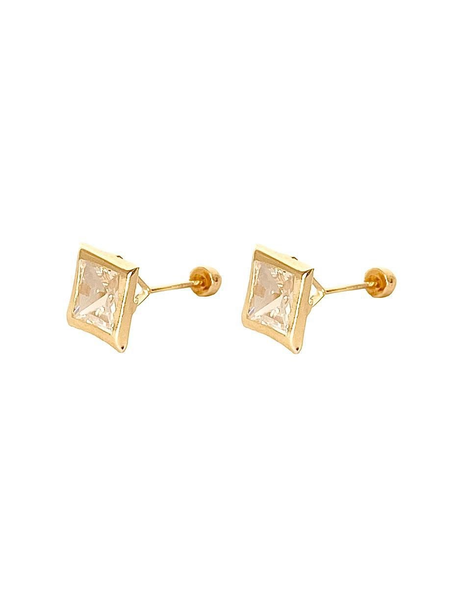 Broqueles cuadrados de oro con acabado brillante zirconia 2