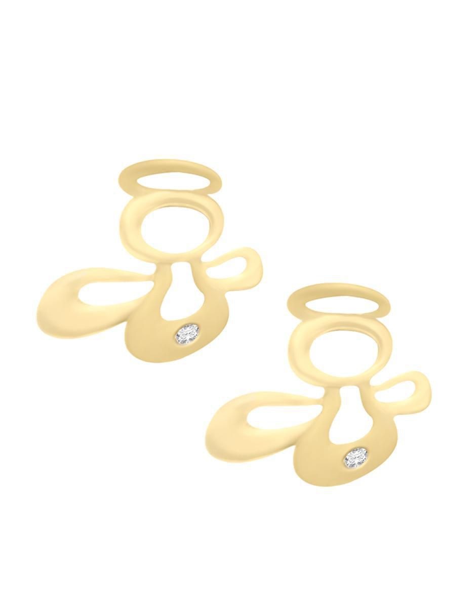 Aretes de ángel Lucy de oro amarillo con acabado mate diamante 3
