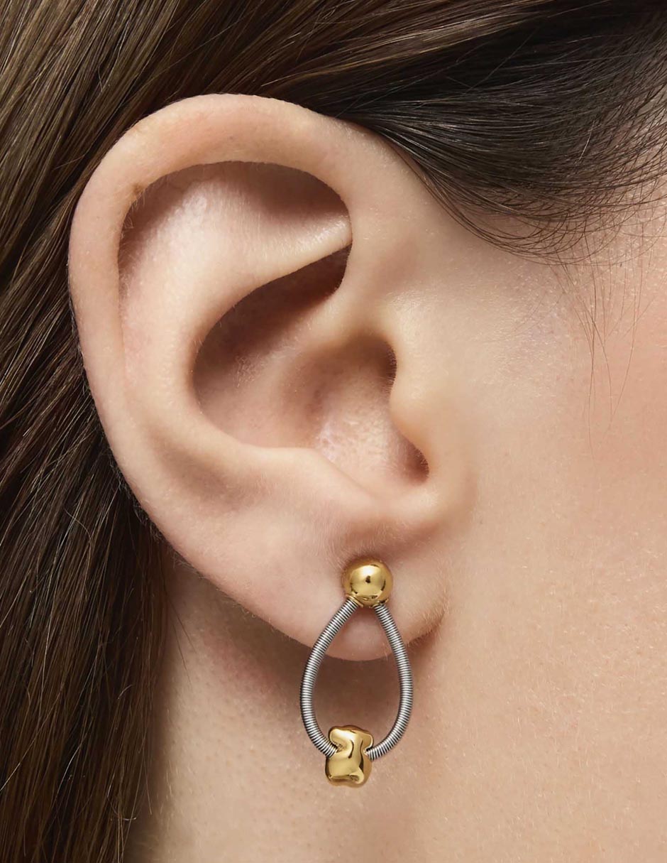 Aretes de aro Mesh Tube de oro con acabado brillante 6