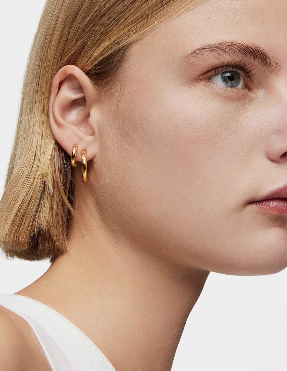 Aretes de aro de plata P 925 con acabado baño de oro 4