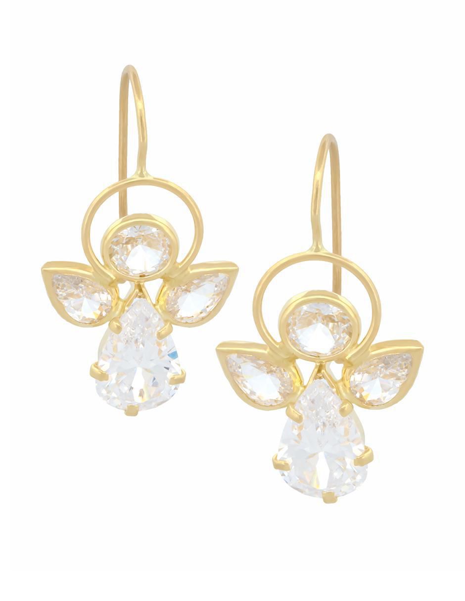Aretes de ángel de oro con acabado brillante zirconia