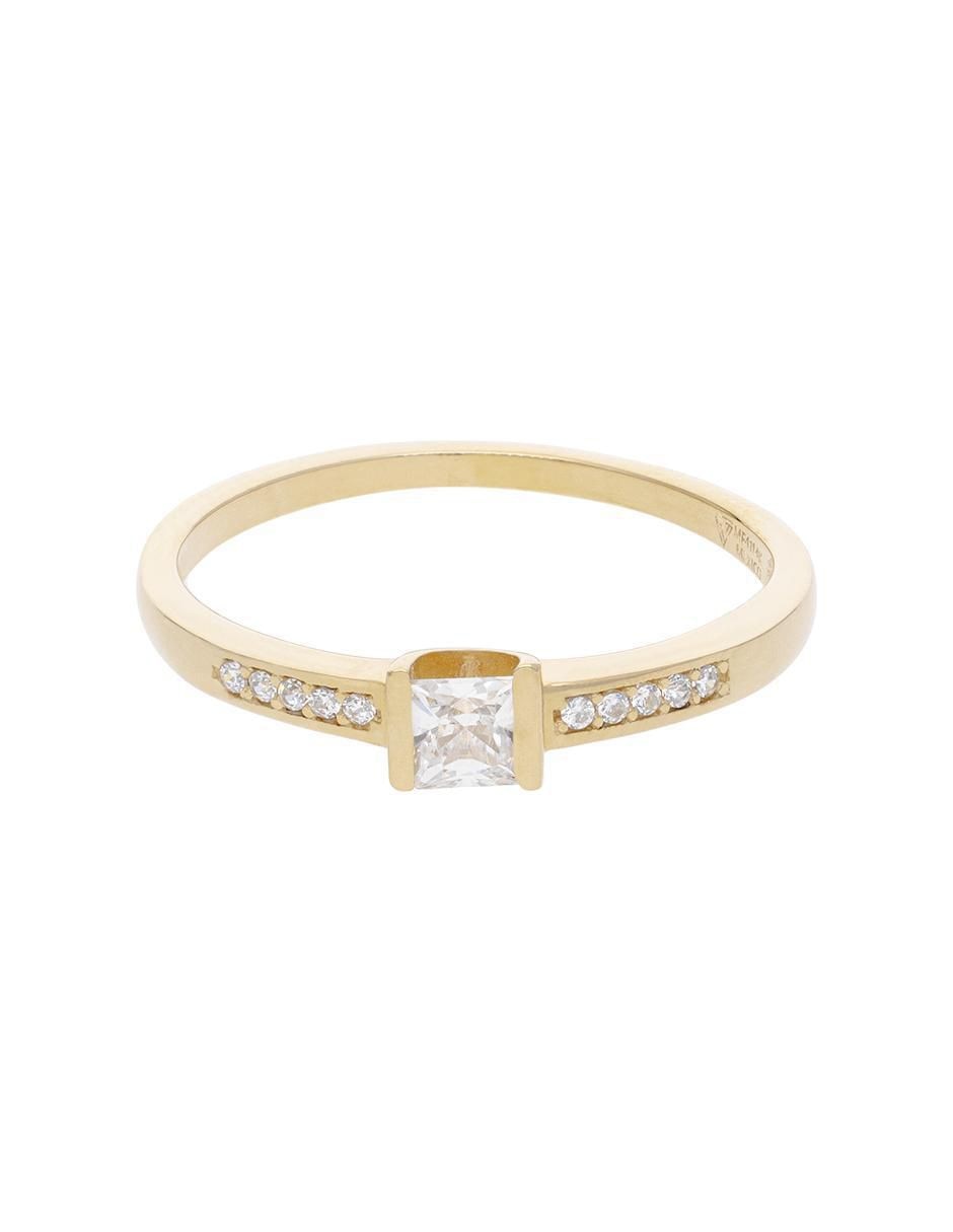 Anillo 14 k de oro zirconia brillante
