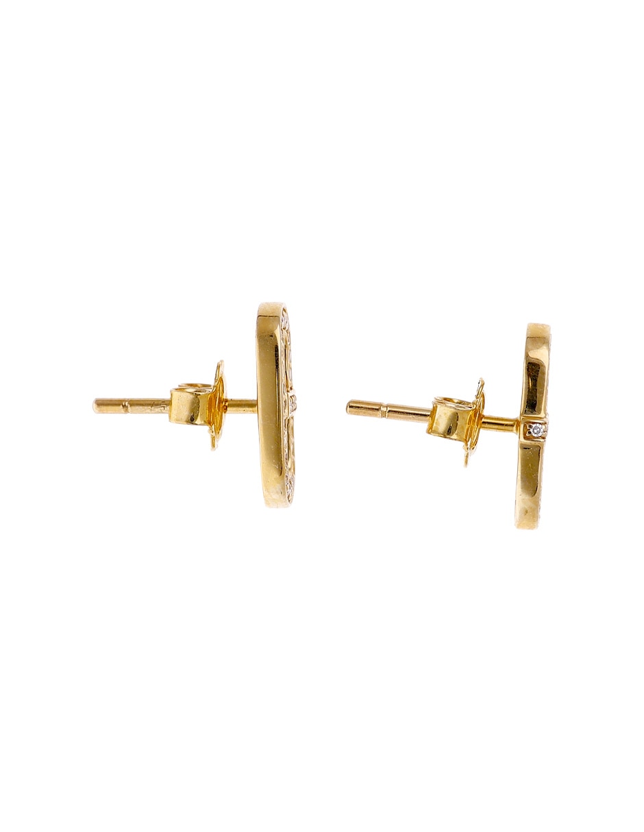 Aretes cortos ovalados de oro amarillo 14 K con acabado pavé diamante 3