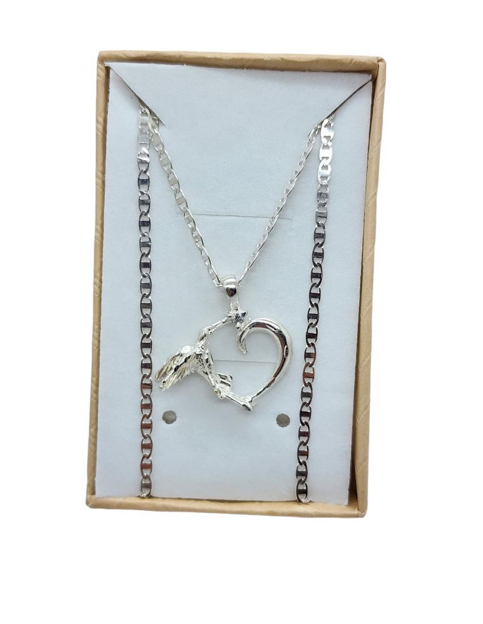 Collar de corazón Colibrí de plata P 925 2
