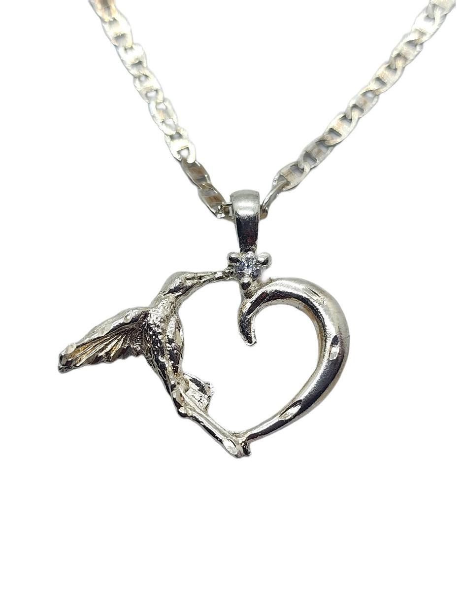 Collar de corazón Colibrí de plata P 925 5