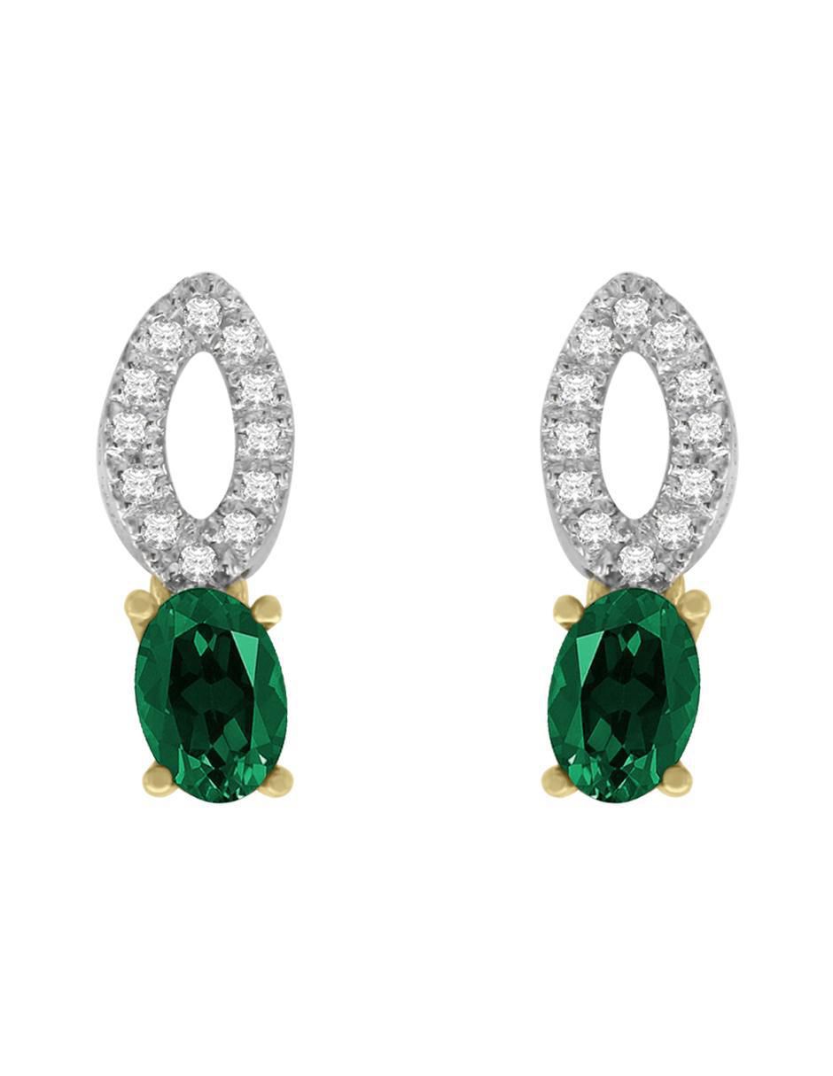 Aretes ovalados Noa de oro con acabado pavé esmeralda y diamante