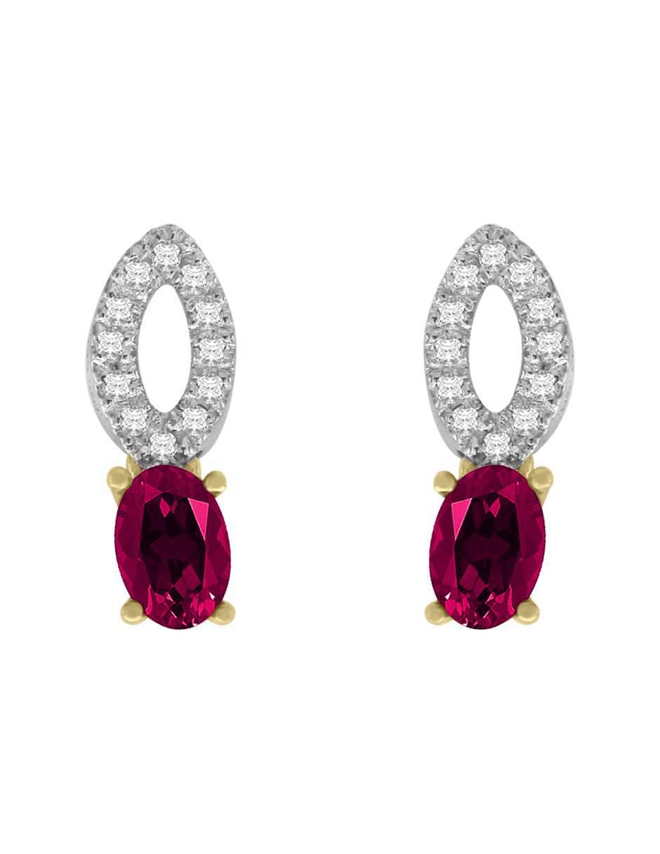 Aretes ovalados Ventus de oro con acabado pavé rubí y diamante