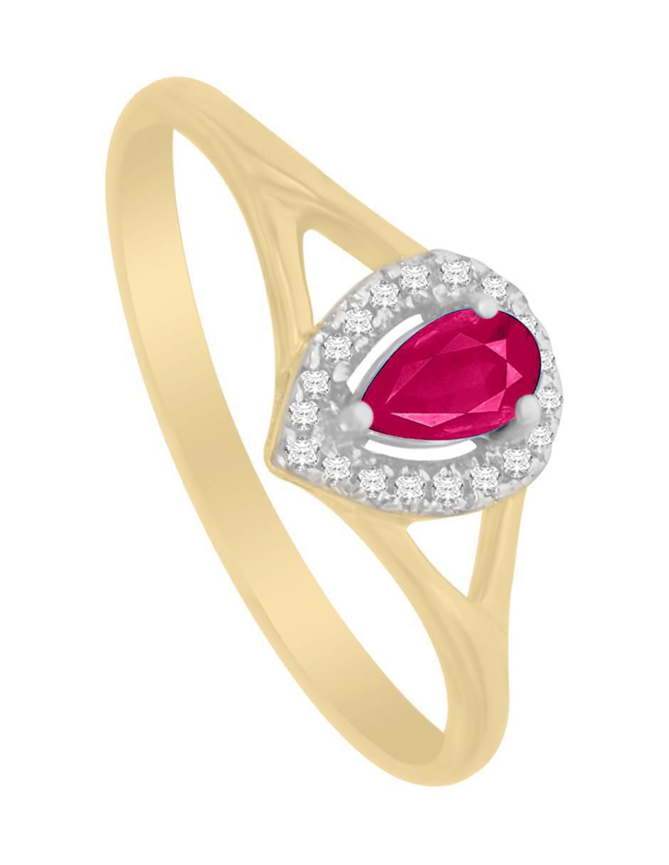 Anillo Cristina 14 k de oro amarillo rubí y diamante brillante 3