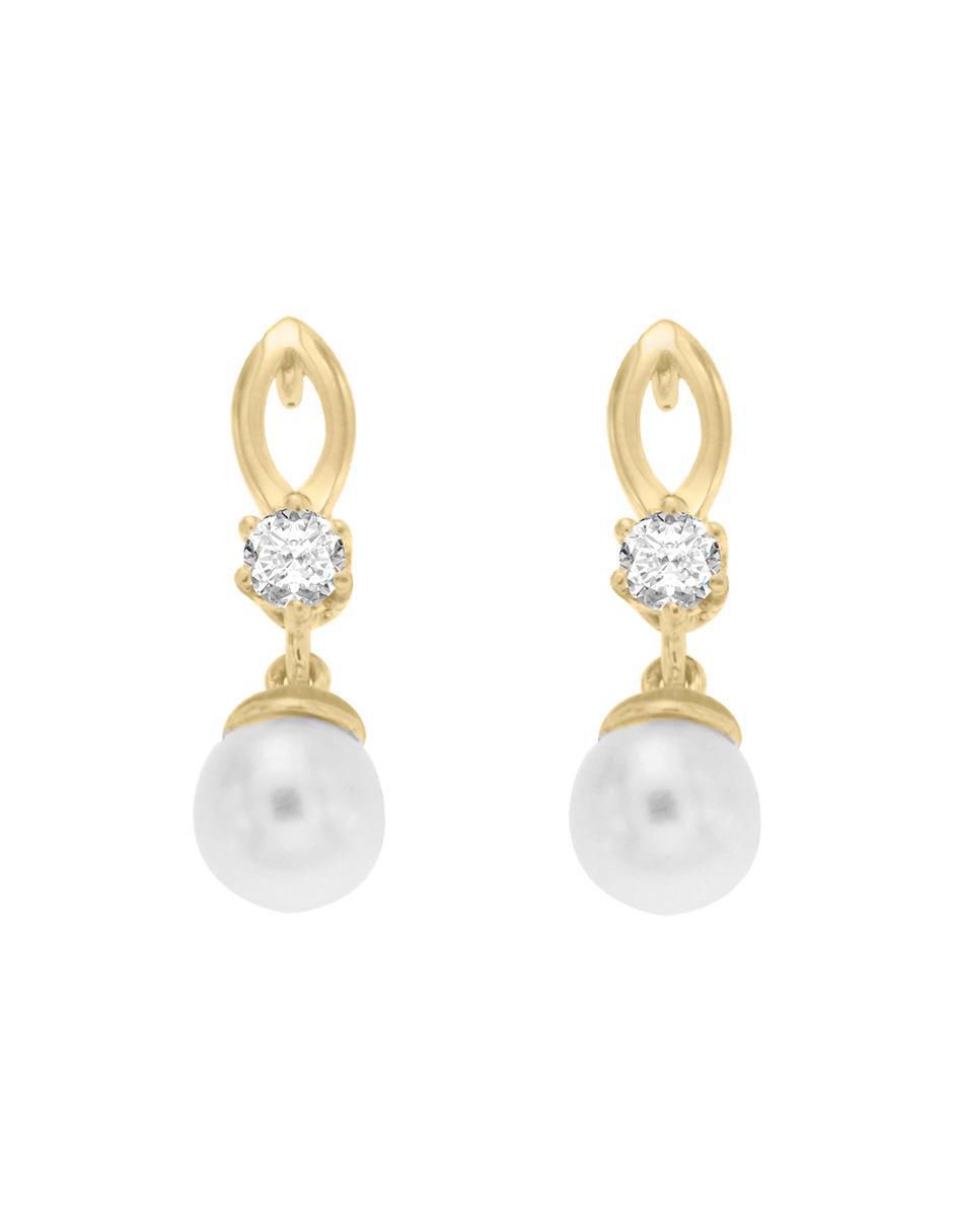 Aretes Tania de oro con acabado brillante perla y diamante