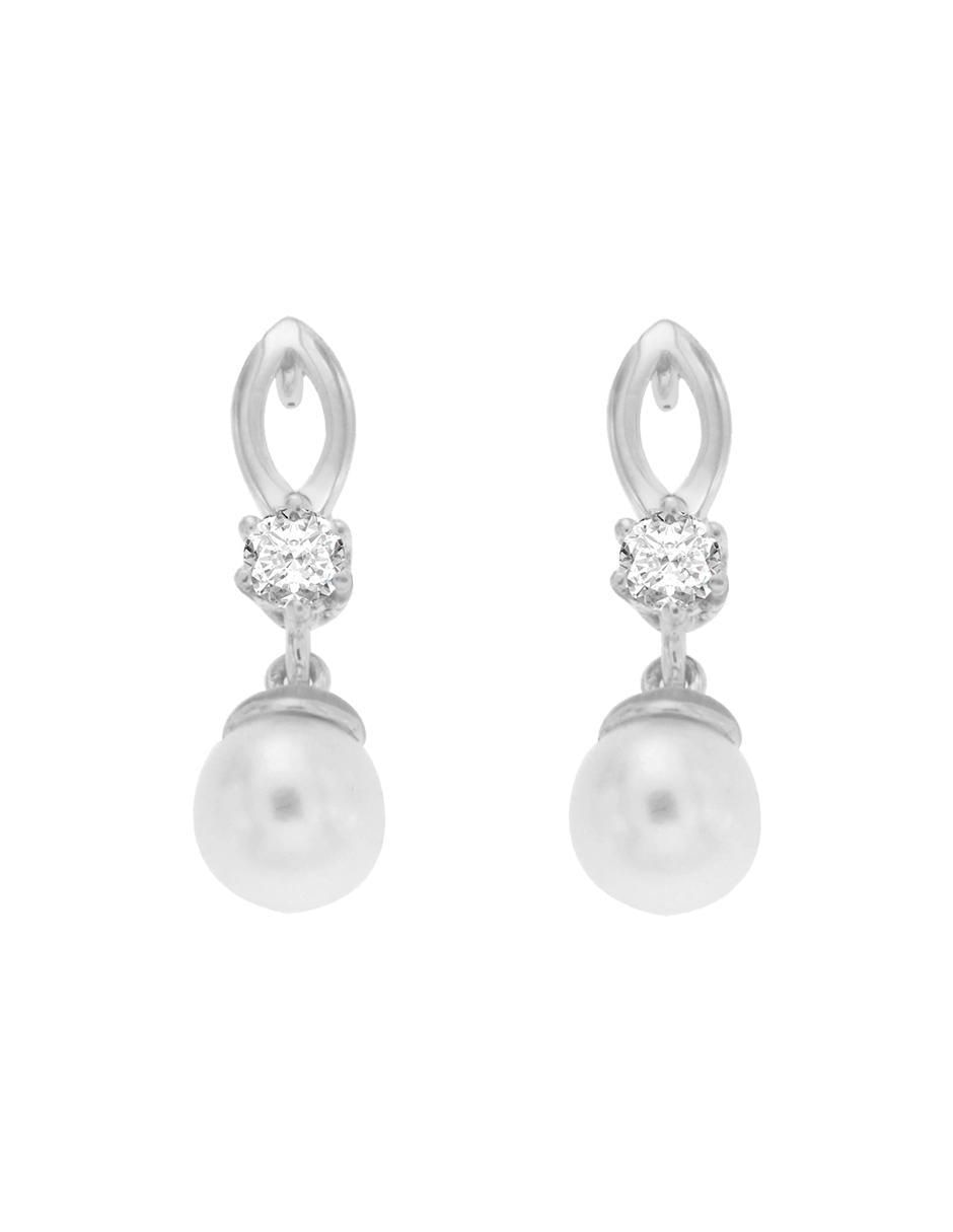 Aretes Tania de oro con acabado brillante perla y diamante Aretes Tania de oro con acabado brillante perla y diamante