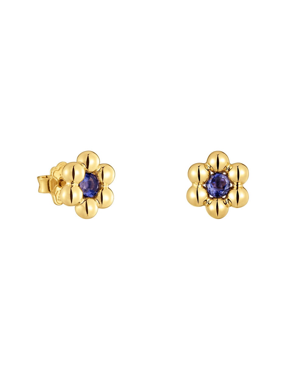 Aretes de flor Sugar Party de plata 18 K con acabado baño de oro iolita