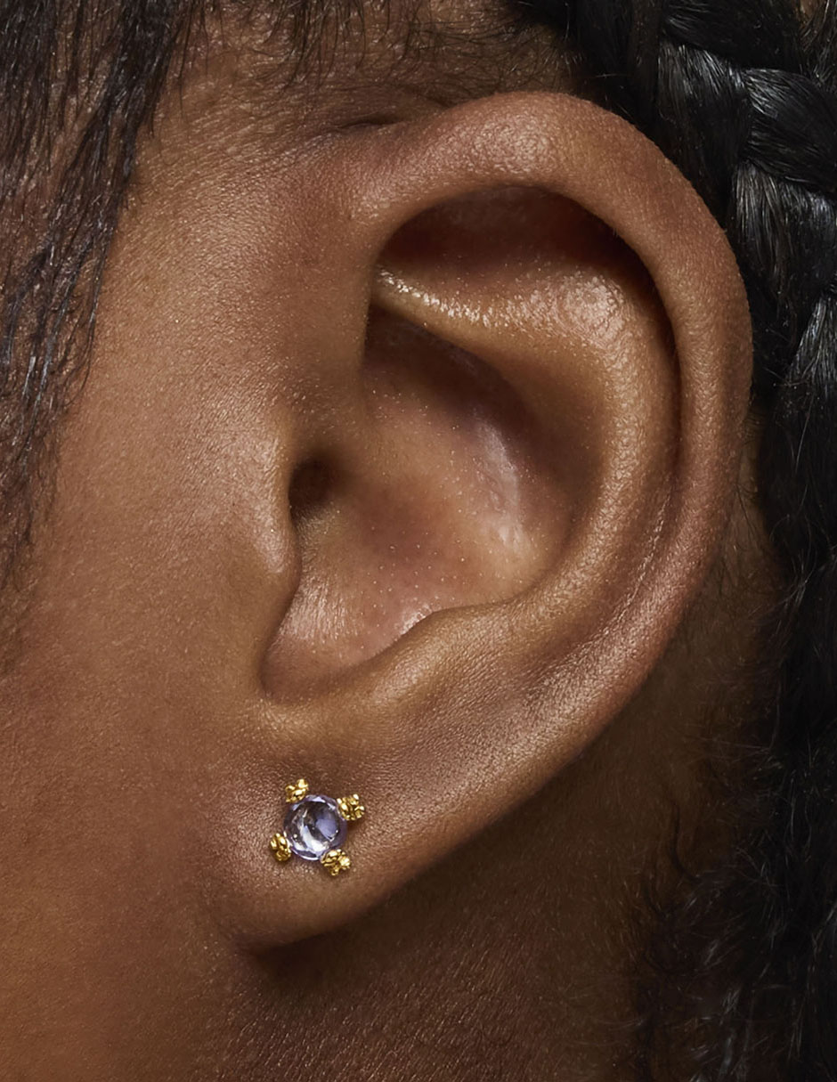 Aretes de oso de oro con acabado brillante tanzanita 6