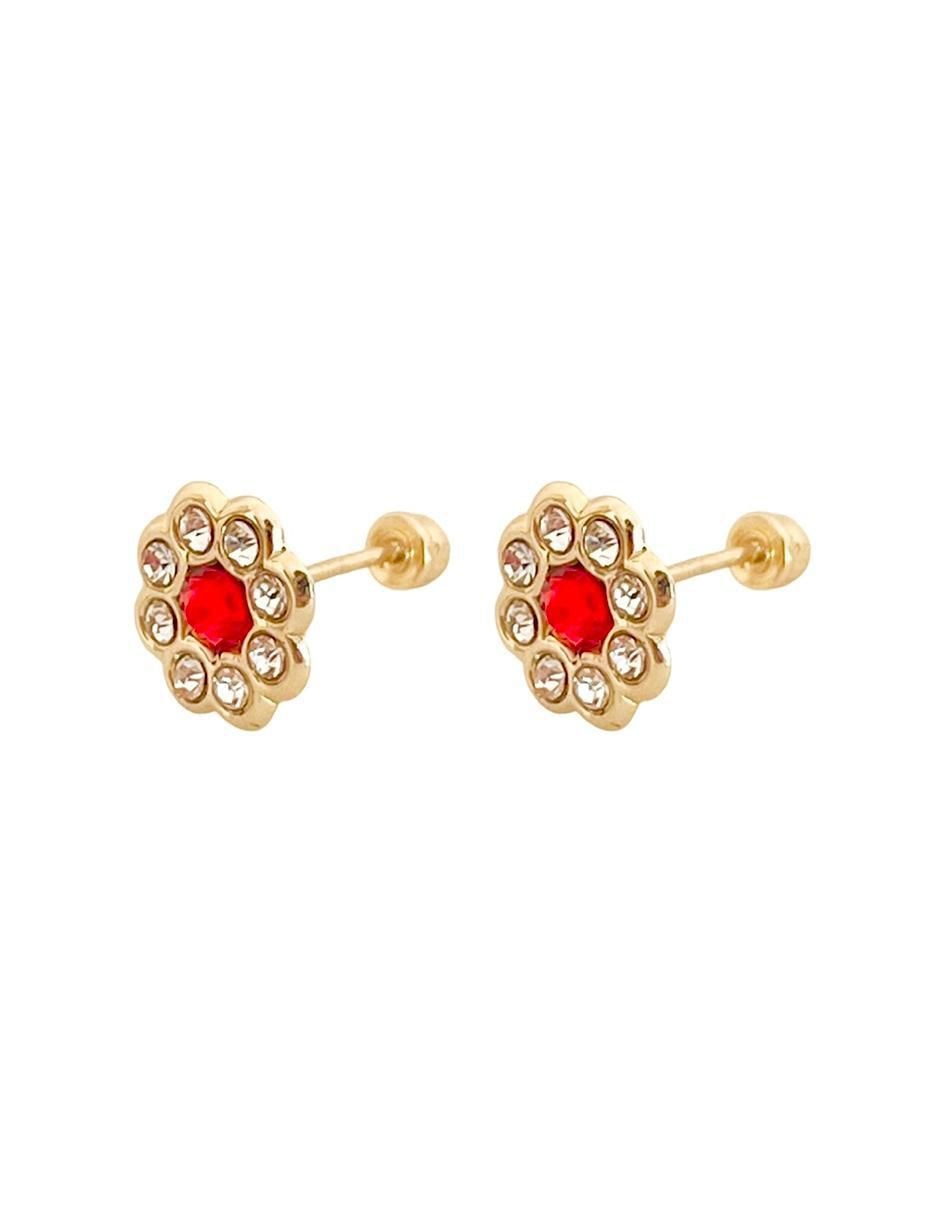 Broqueles de flor de oro con acabado brillante zirconia 2